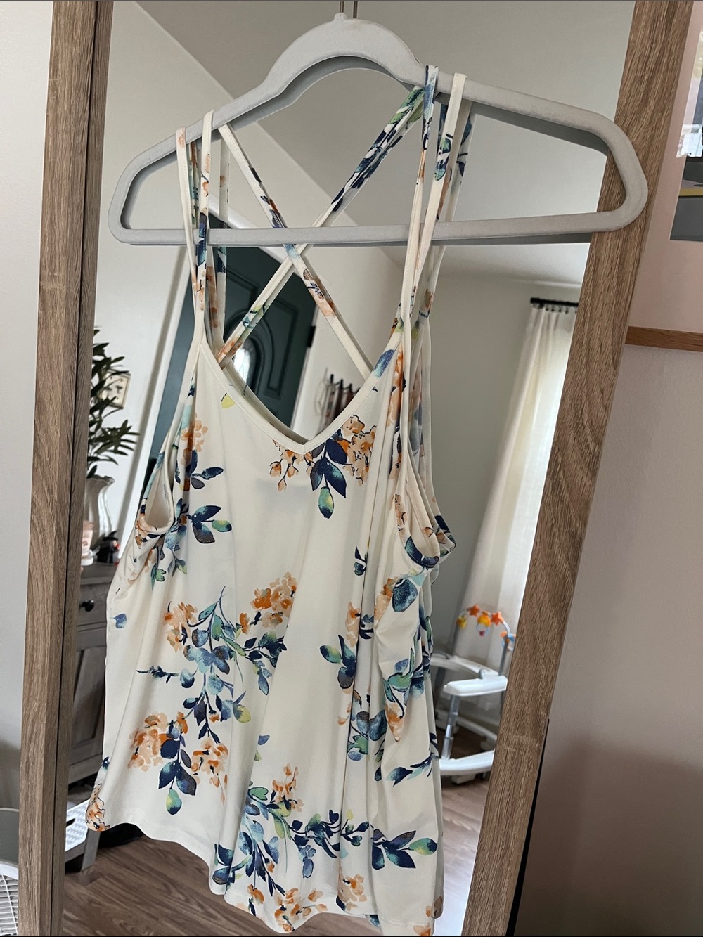 Papermoon White Floral Crisscross-Back Camisole with Blue & Yellow Accents